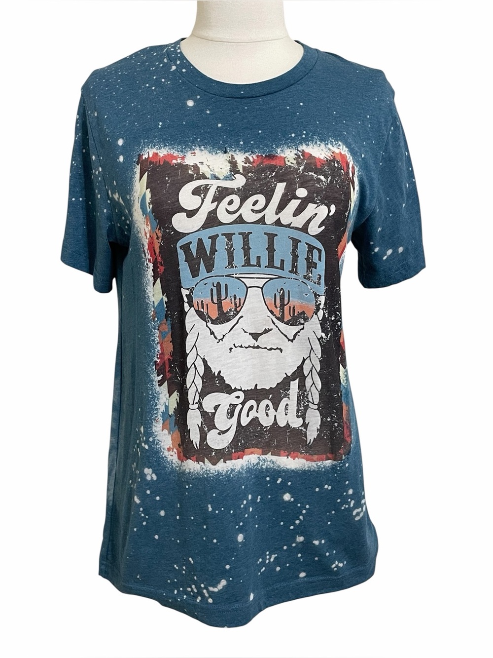 Feelin Willie Good Blue custom bleached graphic short sleeve tee Willie Nelson